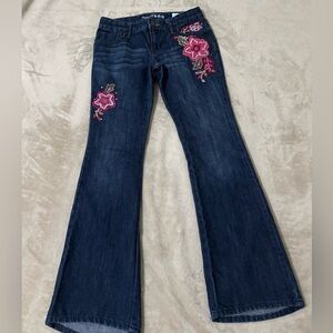 GAP Dark Indigo Flare Jeans with Pink Floral Embroidery